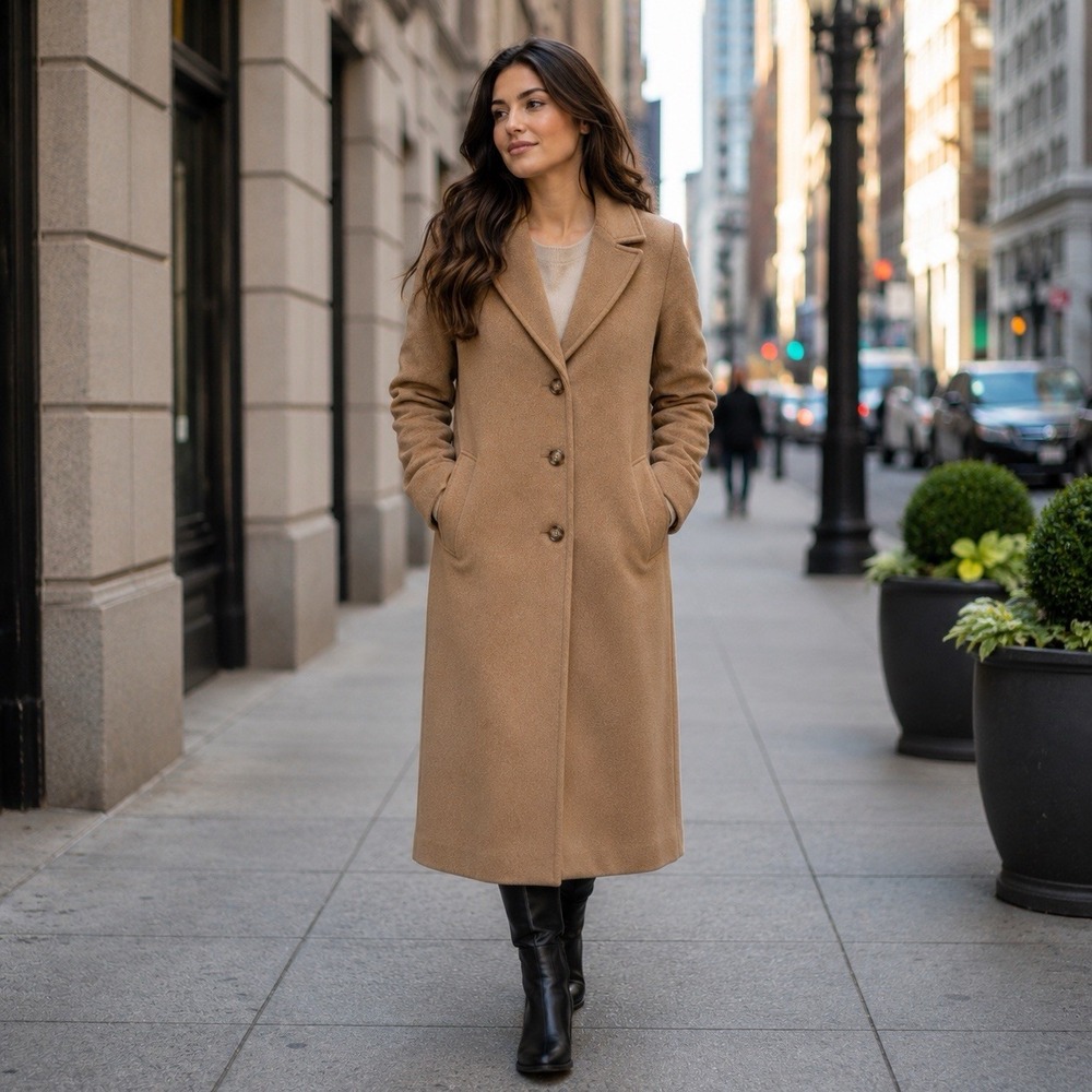 Abercrombie & Fitch A & F Women's Camel Color Wool Blend Dad Coat Sz S 42" Chest